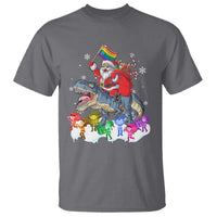 Funny Christmas LGBT T Shirt Rainbow Flag Santa Riding Dinosaur - Wonder Print Shop