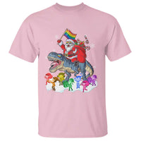 Funny Christmas LGBT T Shirt Rainbow Flag Santa Riding Dinosaur - Wonder Print Shop