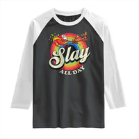Funny Christmas LGBT Raglan Shirt Slay All Day Sleigh Rainbow