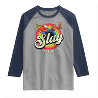 Funny Christmas LGBT Raglan Shirt Slay All Day Sleigh Rainbow