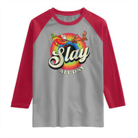 Funny Christmas LGBT Raglan Shirt Slay All Day Sleigh Rainbow