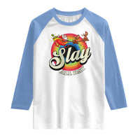 Funny Christmas LGBT Raglan Shirt Slay All Day Sleigh Rainbow