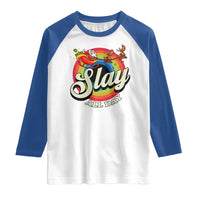 Funny Christmas LGBT Raglan Shirt Slay All Day Sleigh Rainbow