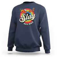 Funny Christmas LGBT Sweatshirt Slay All Day Sleigh Rainbow - Wonder Print Shop