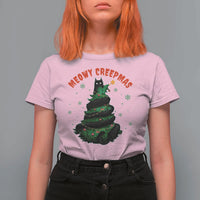 Gothic Xmas T Shirt For Women Meowy Creepmas Cat Christmas Tree - Wonder Print Shop