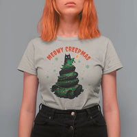 Gothic Xmas T Shirt For Women Meowy Creepmas Cat Christmas Tree - Wonder Print Shop