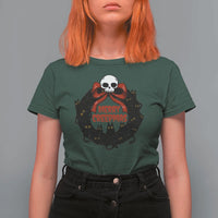 Gothic Christmas T Shirt For Women Merry Creepmas Cat Wreath - Wonder Print Shop