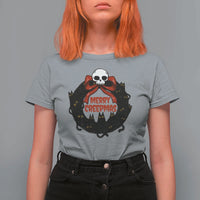 Gothic Christmas T Shirt For Women Merry Creepmas Cat Wreath - Wonder Print Shop