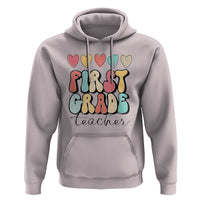 First Grade Teacher Leopard Heart Retro Groovy Hoodie - Wonder Print Shop