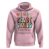 First Grade Teacher Leopard Heart Retro Groovy Hoodie - Wonder Print Shop