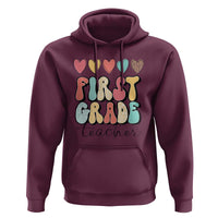 First Grade Teacher Leopard Heart Retro Groovy Hoodie - Wonder Print Shop