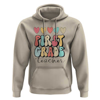 First Grade Teacher Leopard Heart Retro Groovy Hoodie - Wonder Print Shop