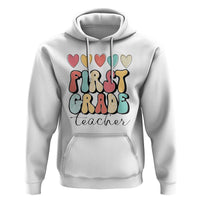 First Grade Teacher Leopard Heart Retro Groovy Hoodie - Wonder Print Shop
