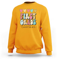 First Grade Teacher Leopard Heart Retro Groovy Sweatshirt - Wonder Print Shop