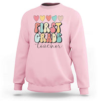 First Grade Teacher Leopard Heart Retro Groovy Sweatshirt - Wonder Print Shop