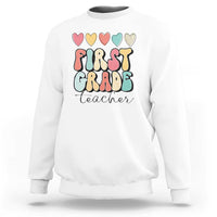 First Grade Teacher Leopard Heart Retro Groovy Sweatshirt - Wonder Print Shop