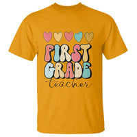 First Grade Teacher Leopard Heart Retro Groovy T Shirt - Wonder Print Shop