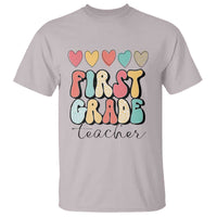 First Grade Teacher Leopard Heart Retro Groovy T Shirt - Wonder Print Shop