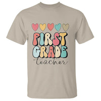 First Grade Teacher Leopard Heart Retro Groovy T Shirt - Wonder Print Shop