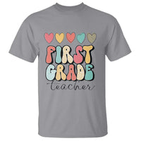 First Grade Teacher Leopard Heart Retro Groovy T Shirt - Wonder Print Shop