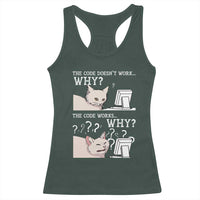 Funny Coder Racerback Tank Top The Code Doesn't Work Why Cat Meme