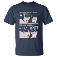 Funny Coder T Shirt The Code Doesn't Work Why Cat Meme