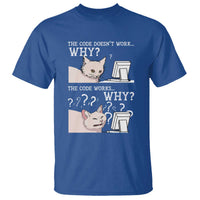 Funny Coder T Shirt The Code Doesn't Work Why Cat Meme