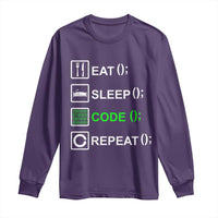 Funny Coder Long Sleeve Shirt Eat Sleep Code Repeat