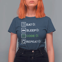 Funny Coder T Shirt For Women Eat Sleep Code Repeat