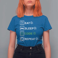 Funny Coder T Shirt For Women Eat Sleep Code Repeat