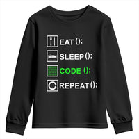 Funny Coder Youth Sweatshirt Eat Sleep Code Repeat
