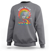 Funny Halloween LGBT Sweatshirt Ride With Pride Witch Rainbow Spooky And Pride - Wonder Print Shop