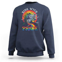 Funny Halloween LGBT Sweatshirt Ride With Pride Witch Rainbow Spooky And Pride - Wonder Print Shop