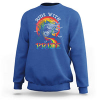 Funny Halloween LGBT Sweatshirt Ride With Pride Witch Rainbow Spooky And Pride - Wonder Print Shop