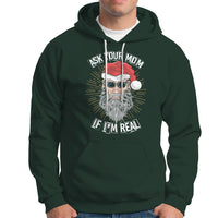 Christmas Hoodie Ask Your Mom If I'm Real Funny Santa Retro Xmas - Wonder Print Shop