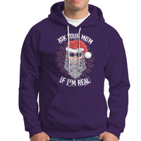 Christmas Hoodie Ask Your Mom If I'm Real Funny Santa Retro Xmas - Wonder Print Shop