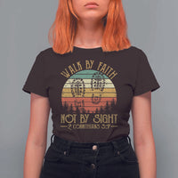 Christian T Shirt For Women Walk By Faith Not By Sight Retro - Wonder Print Shop
