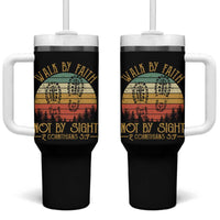 Christian Tumbler With Handle Walk By Faith Not By Sight Retro
