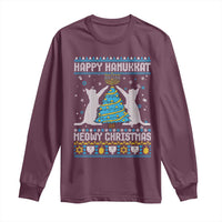 Hanukkah Christmas Cat Long Sleeve Shirt Happy Hanukkat Meowy Christmas