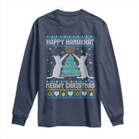 Hanukkah Christmas Cat Long Sleeve Shirt Happy Hanukkat Meowy Christmas