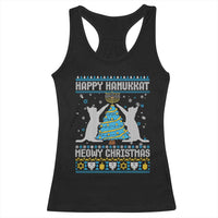 Hanukkah Christmas Cat Racerback Tank Top Happy Hanukkat Meowy Christmas