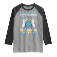 Hanukkah Christmas Cat Raglan Shirt Happy Hanukkat Meowy Christmas