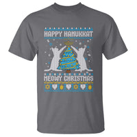 Hanukkah Christmas Cat T Shirt Happy Hanukkat Meowy Christmas - Wonder Print Shop