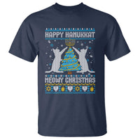 Hanukkah Christmas Cat T Shirt Happy Hanukkat Meowy Christmas - Wonder Print Shop