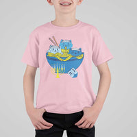 Funny Hanukkah Cat T Shirt For Kid Kawaii Cat Eating Ramen Anime Jewish Kitten - Wonder Print Shop