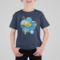 Funny Hanukkah Cat T Shirt For Kid Kawaii Cat Eating Ramen Anime Jewish Kitten - Wonder Print Shop