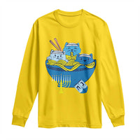Funny Hanukkah Cat Long Sleeve Shirt Kawaii Cat Eating Ramen Anime Jewish Kitten