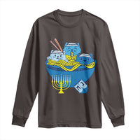 Funny Hanukkah Cat Long Sleeve Shirt Kawaii Cat Eating Ramen Anime Jewish Kitten