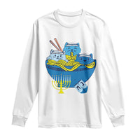 Funny Hanukkah Cat Long Sleeve Shirt Kawaii Cat Eating Ramen Anime Jewish Kitten