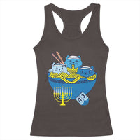 Funny Hanukkah Cat Racerback Tank Top Kawaii Cat Eating Ramen Anime Jewish Kitten